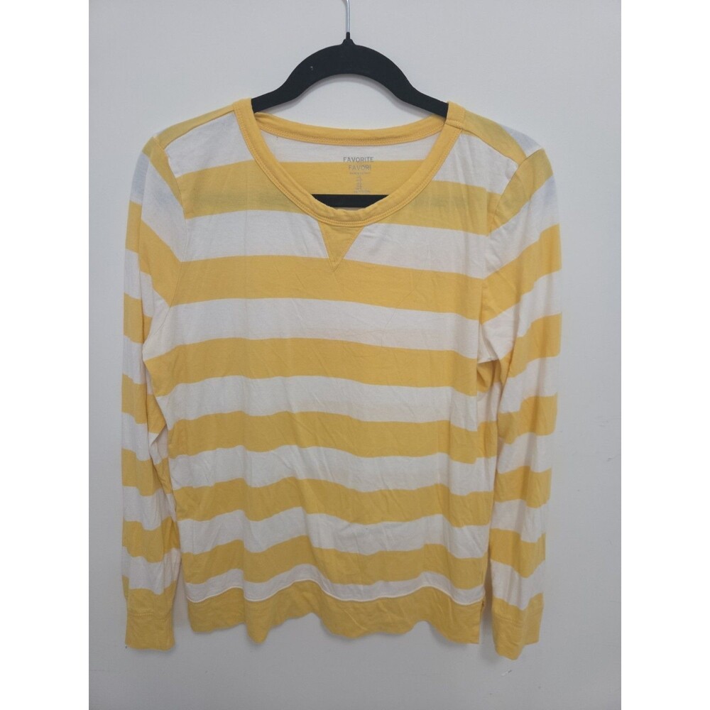 Gap Favorite Yellow Striped Top L Round Neckline Long Sleeve